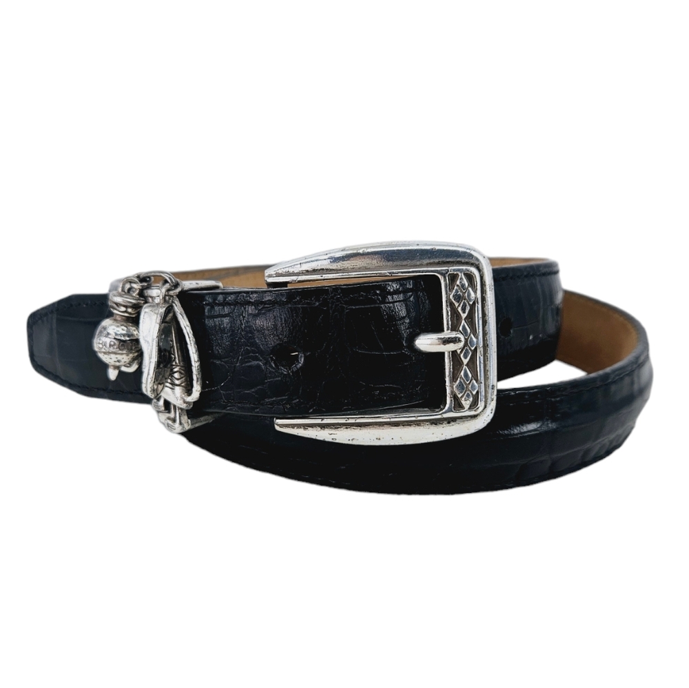 Brighton Croc-Embossed Black Belt with Silver Buckle